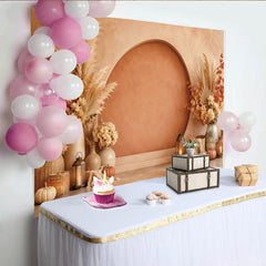 Lofaris Earthy Tone Autumn Arch Photography Backdrop with Pampas Grass, Rustic Fall Studio Background for Photoshoot and Decor
