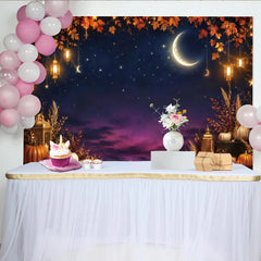 Lofaris Enchanting Autumn Night Holiday Backdrop with Crescent Moon, Stars, and Pumpkins, Fall Harvest Party Decor for Photography