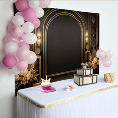 Lofaris Luxurious Black and Gold Art Deco Arch Photography Backdrop, Elegant Studio Background for Professional Portrait and Event Decor