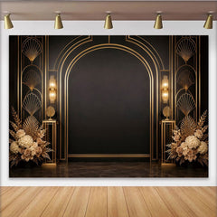 Lofaris Luxurious Black and Gold Art Deco Arch Photography Backdrop, Elegant Studio Background for Professional Portrait and Event Decor