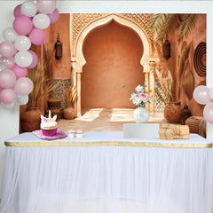 Lofaris Bohemian Moroccan Arch Photography Backdrop with Terracotta Walls, Studio Background for Portrait Photoshoot and Event Decor