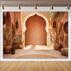 Lofaris Bohemian Moroccan Arch Photography Backdrop with Terracotta Walls, Studio Background for Portrait Photoshoot and Event Decor