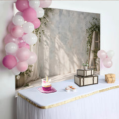 Lofaris Elegant Fine Art Photography Backdrop with Greenery and Sheer Curtains, Natural Light Studio Background for Portraits