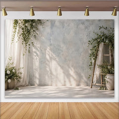 Lofaris Elegant Fine Art Photography Backdrop with Greenery and Sheer Curtains, Natural Light Studio Background for Portraits