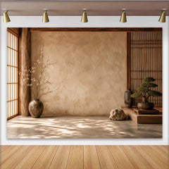 Lofaris Japanese Zen Interior Fine Art Photography Backdrop with Shoji Screen, Elegant Textured Wall Background for Event Decor