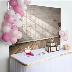 Lofaris Rustic White Brick Wall Wood Floor Photography Backdrop, Versatile Studio Background for Professional Portrait