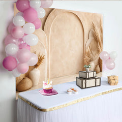 Lofaris Neutral Boho Arch Photography Backdrop with Pampas Grass, Elegant Studio Background for Portrait and Event Decor