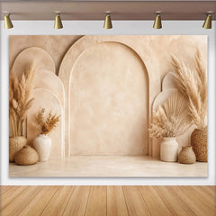 Lofaris Neutral Boho Arch Photography Backdrop with Pampas Grass, Elegant Studio Background for Portrait and Event Decor
