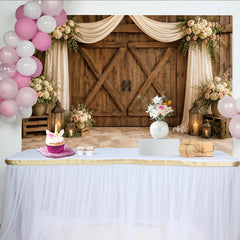 Lofaris Rustic Barn Door Wedding Backdrop with Elegant Floral Drapes, Romantic Lanterns Photography Background for Bridal Shower