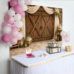 Lofaris Rustic Barn Door Wedding Backdrop with Elegant Floral Drapes, Romantic Lanterns Photography Background for Bridal Shower