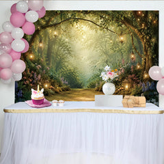 Lofaris Magical Lanterns Enchanted Forest Photography Backdrop, Lush Greenery and Fairy Tale Studio Background for Portrait Photoshoot