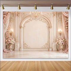 Lofaris Elegant Fine Art Photography Backdrop with Arched Wall and Flowers, Luxurious Studio Background for Portrait Photoshoot