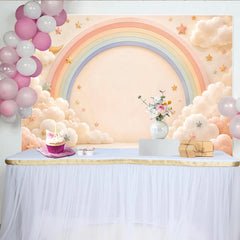Lofaris Pastel Rainbow Baby Shower Backdrop with Fluffy Clouds and Stars, Dreamy Photography Background for Newborn Photoshoot
