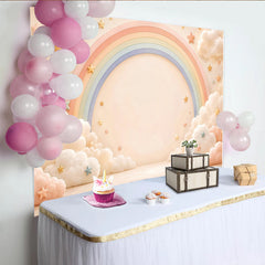 Lofaris Pastel Rainbow Baby Shower Backdrop with Fluffy Clouds and Stars, Dreamy Photography Background for Newborn Photoshoot