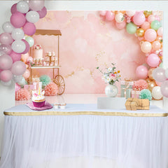 Lofaris Pink Gold Balloon Birthday Backdrop with Dessert Cart and Gifts, Elegant Party Background for Girls Photoshoot