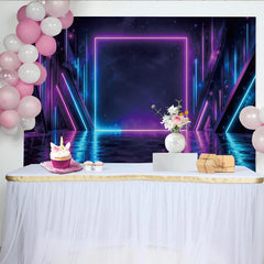Lofaris Abstract Neon Photography Backdrop with Blue and Purple Lights, Futuristic Reflective Floor Studio Background for Sci-Fi Theme