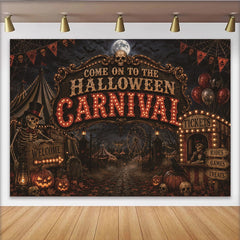 Lofaris Spooky Halloween Carnival Backdrop with Skeletons and Pumpkins, Eerie Circus Tent Background for Party Decor