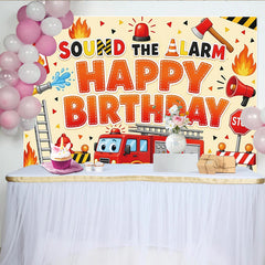 Lofaris Cartoon Firefighter Birthday Backdrop with Fire Truck and Alarm, Exciting Party Background for Kids Photo Booth