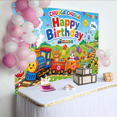 Lofaris Happy Birthday Cartoon Train Backdrop with Cute Animals, Colorful Festive Background for Children's Party Decoration