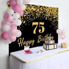 Simple Black Gold Dots Happy 75th Birthday Backdrop