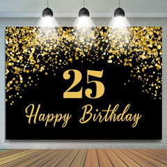 Simple Black Gold Dots Happy 25th Birthday Backdrop