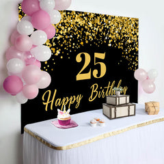 Simple Black Gold Dots Happy 25th Birthday Backdrop