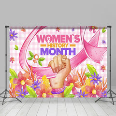 Lofaris Pink Plaid Floral Womens History Month Backdrop