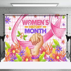 Lofaris Pink Plaid Floral Womens History Month Backdrop