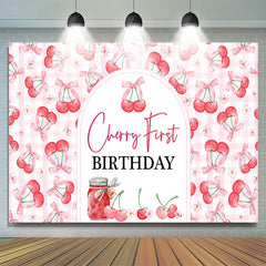 Lofaris Pink Plaid Red Cherry First Birthday Party Backdrop