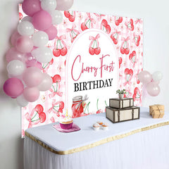 Lofaris Pink Plaid Red Cherry First Birthday Party Backdrop