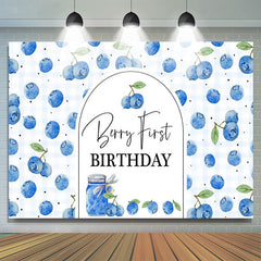 Lofaris Plaid Fresh Blueberry First Happy Birthday Backdrop