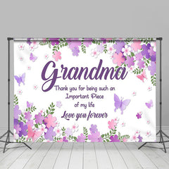 Lofaris Purple Floral Plant Leaf Thank You Grandma Backdrop