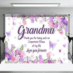 Lofaris Purple Floral Plant Leaf Thank You Grandma Backdrop