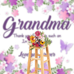 Lofaris Purple Floral Plant Leaf Thank You Grandma Backdrop