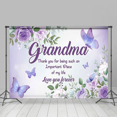 Lofaris Purple Floral Butterfly Thank You Grandma Backdrop