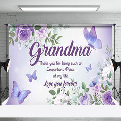 Lofaris Purple Floral Butterfly Thank You Grandma Backdrop