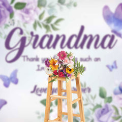 Lofaris Purple Floral Butterfly Thank You Grandma Backdrop