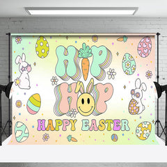 Lofaris Color Groovy Hiphop Egg Bunny Happy Easter Backdrop