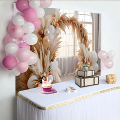 Lofaris Boho Window Arch Backdrop, Pampa Grass and Balloon Decor for Wedding Party