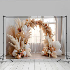 Lofaris Boho Window Arch Backdrop, Pampa Grass and Balloon Decor for Wedding Party