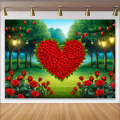 Lofaris Enchanted Forest Heart Backdrop, Red Rose Heart and Fairy Lights for Valentines Party