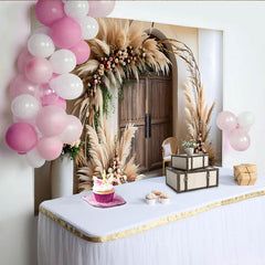 Lofaris Vintage Door Boho Backdrop, Pampa Grass Arch and Floral Arrangements for Rustic Wedding