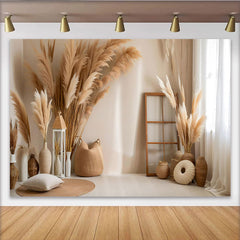 Lofaris Minimalist Boho Interior Backdrop, Pampa Grass Vases and Rustic Decor for Portrait Studio
