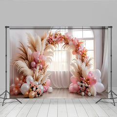 Lofaris Romantic Balloon Arch Backdrop, Pink Balloons and Pampa Grass for Wedding Party