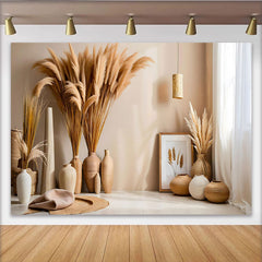 Lofaris Modern Boho Corner Backdrop, Ceramic Pots and Pampa Grass for Lifestyle Studio