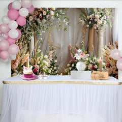 Lofaris Elegant Floral Arch Backdrop, White Pillars and Spring Flower Arrangements for Wedding