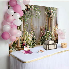 Lofaris Elegant Floral Arch Backdrop, White Pillars and Spring Flower Arrangements for Wedding