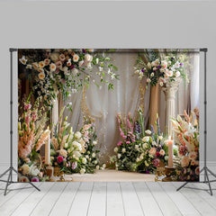 Lofaris Elegant Floral Arch Backdrop, White Pillars and Spring Flower Arrangements for Wedding