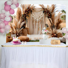 Lofaris Outdoor Boho Wedding Backdrop, Dreamcatcher and Pampa Grass Arch with Cushions