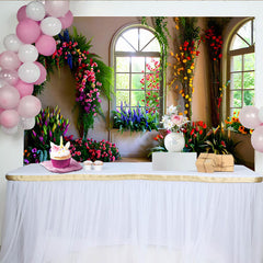 Lofaris Indoor Floral Wall Backdrop, Bright Windows and Tulip Arrangements for Spring Decor